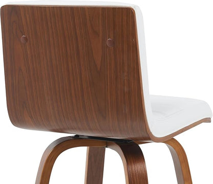 Vienna Modern Counter Height Swivel Bar Stool with Snow White Faux Leather Seat and Walnut Finished Wood Frame Set of 4