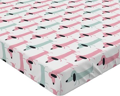 Ambesonne Dachshund 2 Pack Fitted Sheet, Funny Sausage Dogs, Bed Cover All-Round Elastic Deep Pockets 2 Pieces, Package Contains 2 Queen Size Fitted Sheets, Seafoam Pink