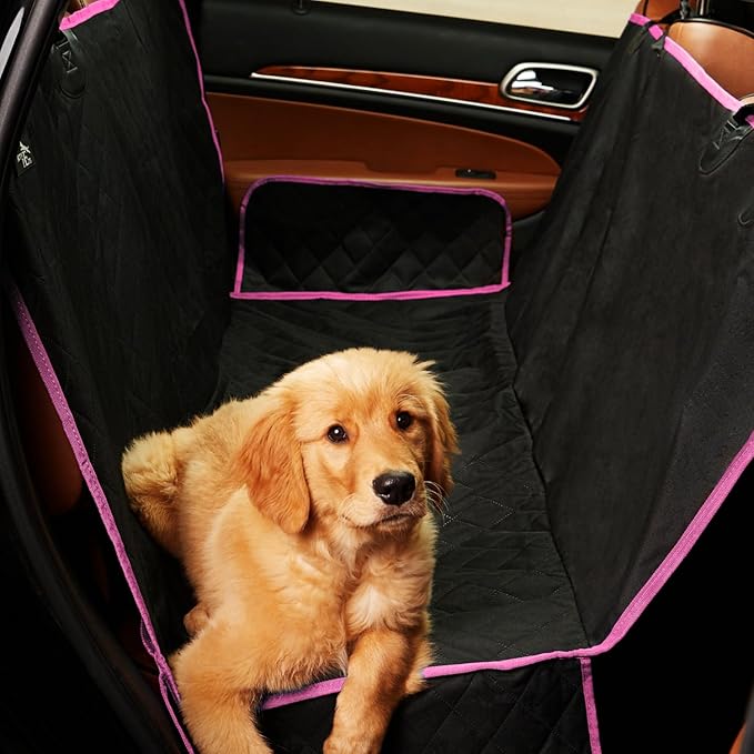 Active Pets Pink Standard Dog Car Hammock Back Seat Cover, Waterproof Backseat Cover Protector for Truck Bench Rear of Sedans or SUVs, Essential Pet Supplies Vacuum or Wipe Clean, Machine Washable
