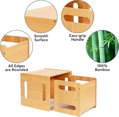 Kids Table and Chair Set, Montessori Weaning Table and Chair,Natural Bamboo Small Desk Chair,Toddler Activity Table and Chair Set for 1-3 Year Old Kids Dinner,Reading,Playing Toys, CPC Certified