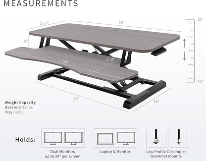 VIVO 36 inch Desk Converter, K Series, Height Adjustable Sit to Stand Riser, Dual Monitor and Laptop Workstation with Wide Keyboard Tray, Gray Top, Black Frame, DESK-V036KG