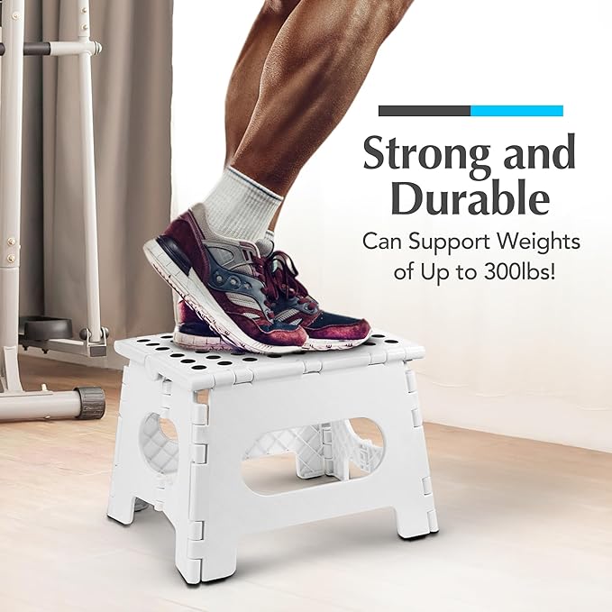 Handy Laundry Folding Lightweight Step Stool - Sturdy Enough to Support Adults and Safe Enough for Kids - Opens Easy with One Flip - Great for Kitchen, Bathroom or Bedroom (White | 2-Pack)