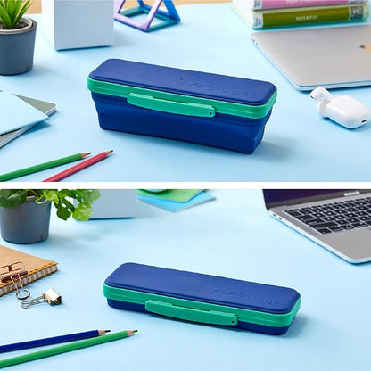 Bostitch LockerMate Flexi Storage Expandable Pencil Box, 1-3/4"H x 3" W x 8-3/4"D, Navy/Green