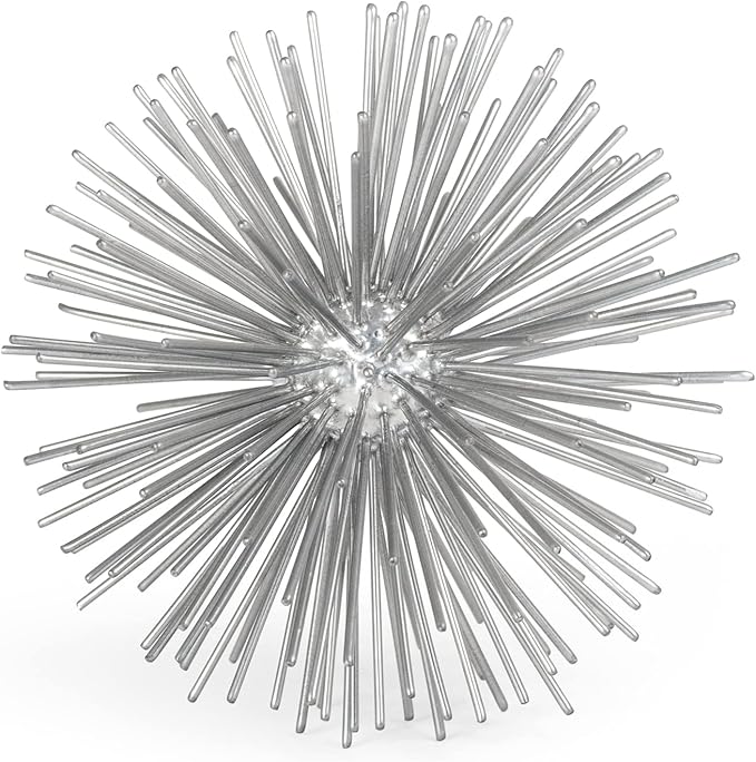 Torre & Tagus Spike Ball Silver Sphere Decor, Mid Century Modern Metal Silver Starburst for Home Decor On Shelf, Coffee Table, Wedding or Handmade Gift (4")