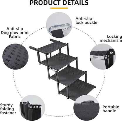 Dog Stairs 4 Steps Foldable Dog Ramp with Non-Slip Surface, Portable Dog Steps for Cars,SUV and Truck, Supports up to 250 lbs