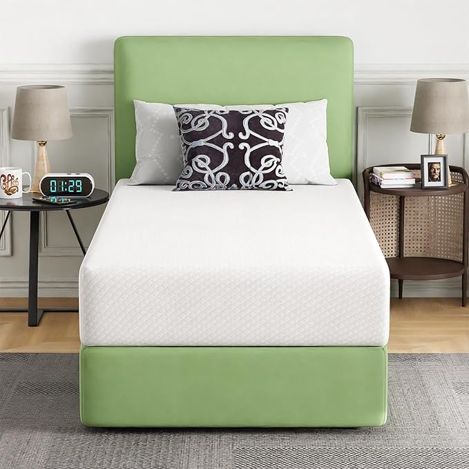 FDW | 10 Inch Twin Mattress | Medium Firm | Gel Memory Foam Mattress | White | Bed in a Box, CertiPUR-US Certified | Pressure Relief, Cooling Ventilated Foam | Washable Removable Cover