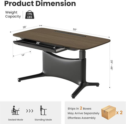 COLAMY Electric Adjustable Standing Desk – 48 x 28 Inch Sit Stand Desk with Drawer & Cable Management, Dual Motor Lift System, Ergonomic Footrest, Home Office Table (MFC Desktop, Walnut + Black)