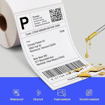 HP 4'' x 6'' Direct Thermal Shipping Labels, 2 Rolls 250 Sheets per Roll, Multipurpose Thermal Labels for Personal or Business Use, Compatible with HP and Other Thermal Label Printers, White