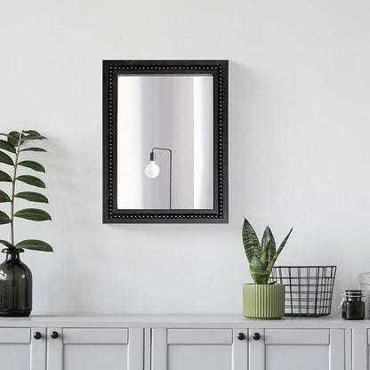 Black Wood Beaded Frame Wall Mount Mirror, 12 x 16 Inches Modern Farmhouse Real Glass Horizontal/Vertical Hanging Mirror for Bathroom, Living Room, Entryway