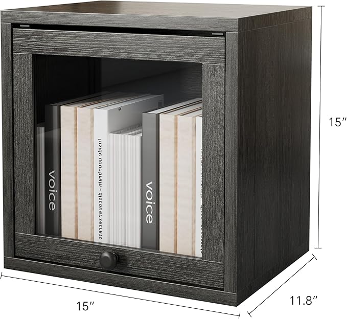 FUSUNBAO Magic DIY Cube Storage Organizer Stackable Cubes for Home Books Clothes Toy-Modular Cubby Storage System-Office Cubical-Bookcase Closet(French Oak, Glass Door Cube)