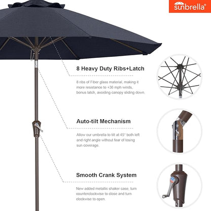 ABCCANOPY 10-Year No Fading 9FT Patio Umbrella, Acrylic Outdoor Table Umbrella with 8 Sturdy Ribs for Deck, Backyard, Garden, Yard (Navy Blue)