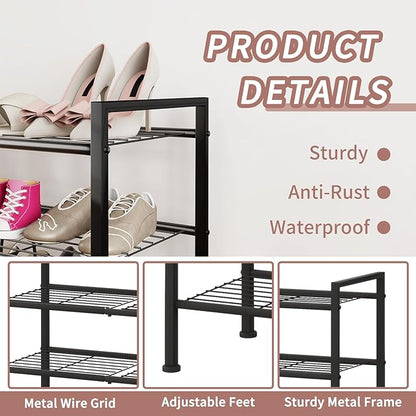 4-Tier Shoe Rack,Metal Simple Shoe Storage Organizer Shelf for Closet,Entryway, Bedroom,Garage (Black, 4 Tier)
