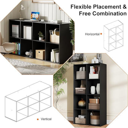 Sweetcrispy 8 Cube Storage Organizer - Open Cube Bookshelf with 4 Removable Back Panels, Display Storage Bookcase for Living Room, Bedroom, Entrance Hall, Home Office，47.7"L×11.6" W×24"H, Drak Black