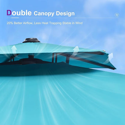 PURPLE LEAF 10' X 13' Outdoor Cantilever Umbrella Large Patio Hanging Double Top Rectangle Tilting Offset Umbrella with 360-degree Rotation for Outdoor Patio Pool Deck Turquoise Blue