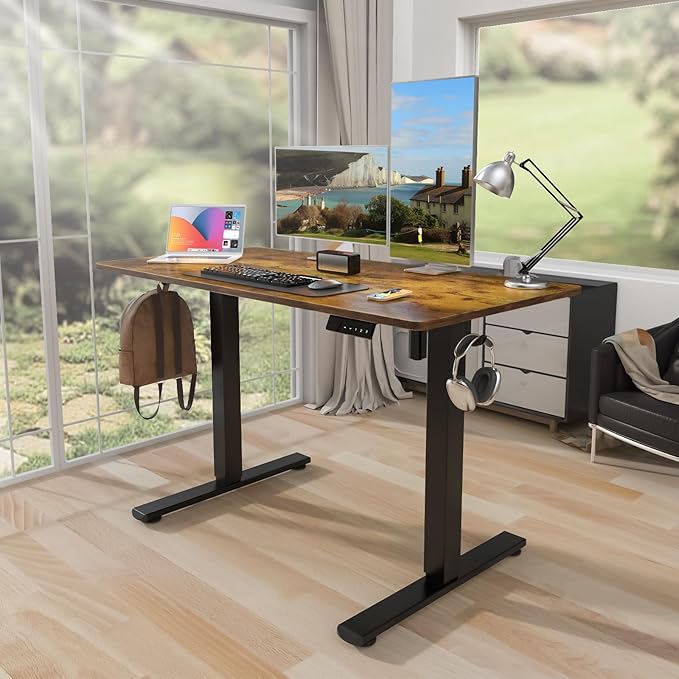 Kingant Standing Desk Height Adjustable Electric Stand Up Desks [48 x 24 Inch] - Ergonomic Sit Stand Desk Rising Desks for Home Office Computer Desk Stand Desk Workstation with Cable Management