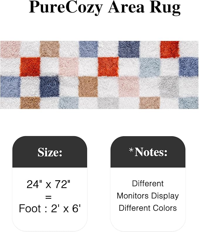 Checkered Area Rug 2x6 for Bedroom, Modern Rainbow Shag Rug Super Soft Runner Carpet Washable Fluffy Rugs for Living Room Bedside Sofa Home Dorm Decor Aesthetic