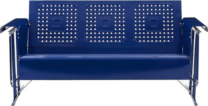 Crosley Furniture Bates Retro Metal Outdoor Sofa Glider, 3-Person Rocking Patio Bench for Porch, Deck, Navy Gloss