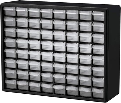 Akro-Mils 64-Drawer Plastic Drawer Storage Cabinet for Garage Organization, Bead Organizer, Building Bricks Storage, Teacher Toolbox, Makeup Organizer, 20" W x 6" D x 16" H, 10164 Black