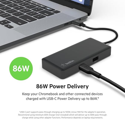 Belkin 5-in-1 Powered USB-C & USB Hub, USB-C Docking Station w/ 2 USB-A Ports, 1 USB-C Port, Ethernet, & 4K HDMI Port, Compatible with MacBook, Chromebook & Other USB-C Devices