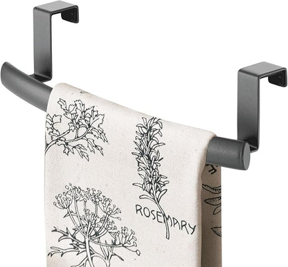 mDesign Steel Over Door Curved Towel Bar Storage, Hanger for Cabinet or Cupboard, Holder Rack for Kitchen, Bathroom - Holds Hand/Dish Towels, Washcloths - Spira Collection - 2 Pack - Graphite Gray