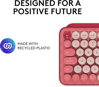 Logitech POP Keys Mechanical Wireless Keyboard with Customizable Emoji Keys, Durable Compact Design, Bluetooth or USB Connectivity, Multi-Device, OS Compatible - Heartbreaker Rose
