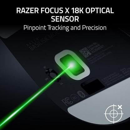 Razer Basilisk Mobile Portable Ergonomic Wireless Gaming Mouse: 10 Programmable Controls HyperScroll - Optical Switches Gen-3 - Long Battery Life - AI Prompt - 2.4 GHz, Bluetooth, USB C
