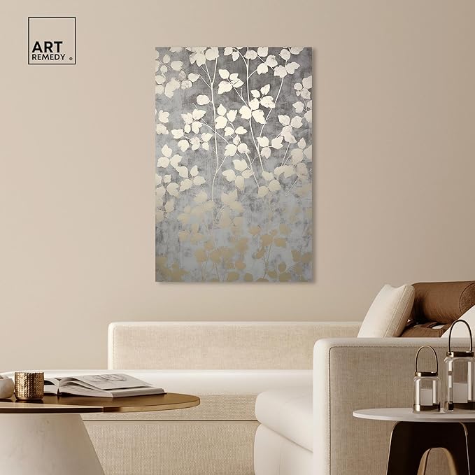 Art Remedy Silvery Gray Garden Canvas Elegant Floral Wall Art, Gallery Wrapped, 36" x 54"