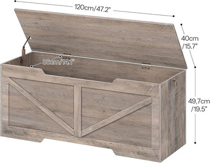 HOOBRO 47.2” Storage Chest, Retro Wooden Storage Bench with U-Shaped Cut-Out Pull, Toy Chest with Safety Hinge, Supports 220 lb and Easy Assembly for Toy Box Organizer (Greige) BG773CW01