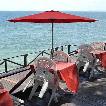 YSSOA 9' Patio Umbrella with 50lbs 20" Capacity Fillable Heavy Duty Round Base, 8 Sturdy Ribs, for Outdoor Lawn, Deck, Poolside, Red and Black