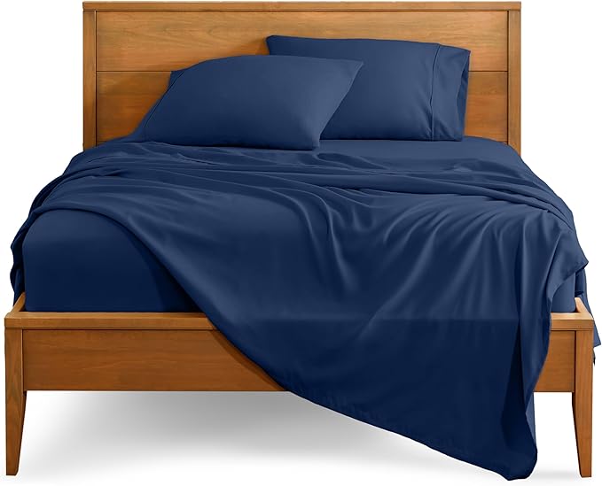 Bare Home Split California King Sheet Set - 1800 Ultra-Soft Microfiber Split California King Bed Sheets - Double Brushed - Deep Pockets - Easy Fit - 5 Piece Set (Split Cal King, Dark Blue)