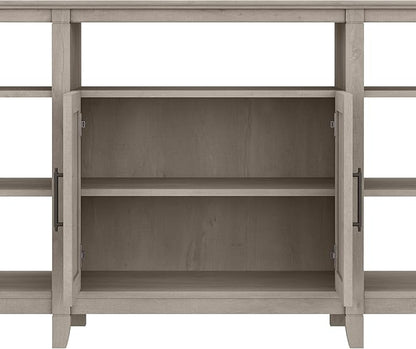 Bush Furniture Key West Tall TV Stand for 65 Inch TV in Washed Gray, Farmhouse Entertainment Center with Storage