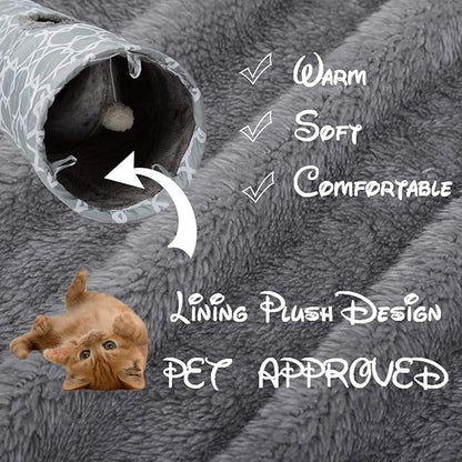 LUCKITTY Geometric Straight Cat Tunnel with Plush Inside,Cats Toys Collapsible Tunnel Tube with Balls, for Rabbits, Kittens, Ferrets,Puppy,Diameter 11.8 Inch