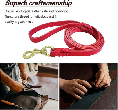 LWBMG Leather Dog Leash 4ft, Heavy Duty Dog Lead, Strong Genuine Leather Braided Pet Leash, Soft and Comfortable Pet Leashes for Large, Medium Dogs Training Red