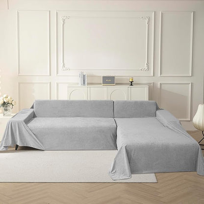 MYSKY HOME Couch Cover Sofa Covers for 3 Cushion Couch, Dog Couch Covers Protector for Sectional Sofa, Non Slip Soft Sofa Slipcover Modern Furniture Protector for Pet, 91" x 134", Light Grey