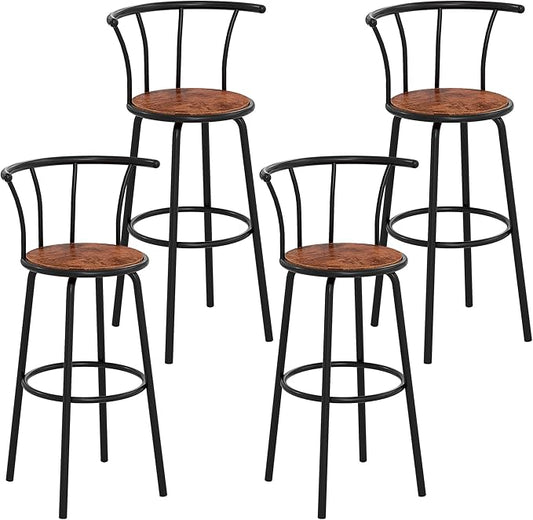 VECELO Bar Stools Set of 4, Swivel Counter Barstools with Backrest, Bar Height Chairs for Dining Room, Kitchen Island, Pub, Easy Assembly, Brown