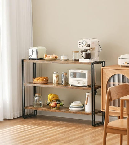 HCHQHS 3-Tier Rustic Wood and Metal Industrial Bookshelf for Home Office, Bedroom, Kitchen, Bathroom - 47in