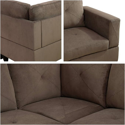Modular Sectional Couch, L Shaped Couch with Storage, Convertible Sofa with Ottomans, Modern Sectional Sofa for Living Room and Office, 5 Seat, Brown