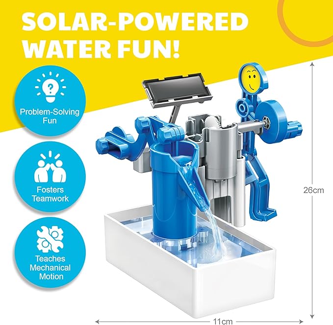 Green Science - Hybrid Solar Power Water Pump - Dual Power STEM Toys Educational Kit for Kids - Solar and Battery Operated Pumping System - Solar Robot - DIY Science Experiment Toy for Learning & Fun