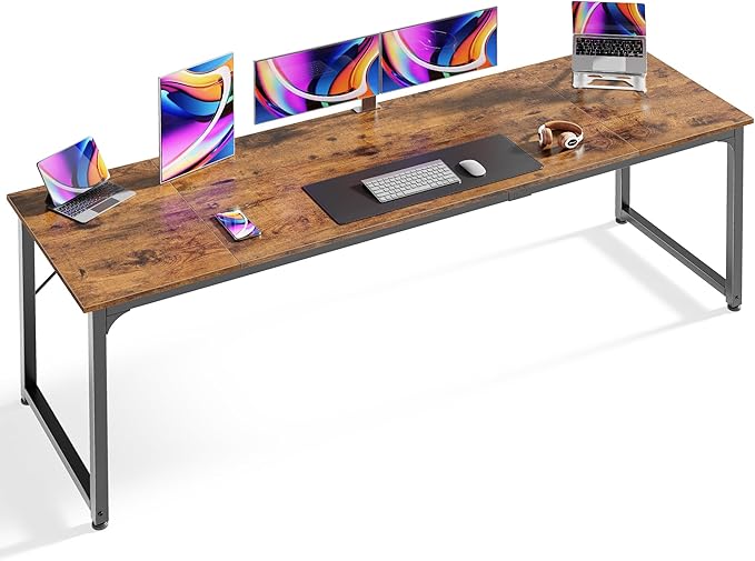 Huuger Computer Desk, 80 Inch Office Desk, Gaming Desk with Storage, Writing Desk Work Desk for Home Office, Study, Long Simple Desk, Large Legroom, Metal Frame, Rustic Brown