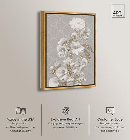 Art Remedy Floral in Classic Fashion Canvas Delicate Farmhouse Wall Art, Gold Frame, 30" x 45"