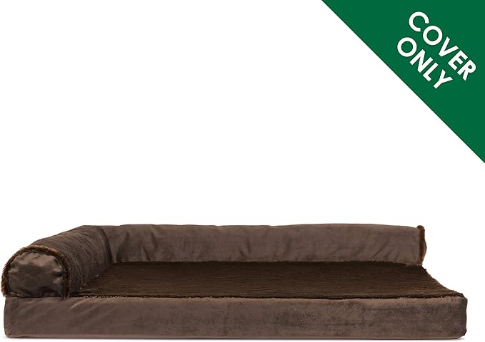 Furhaven Replacement Dog Bed Cover Plush & Velvet L Shaped Chaise, Machine Washable - Sable Brown, Jumbo (X-Large)