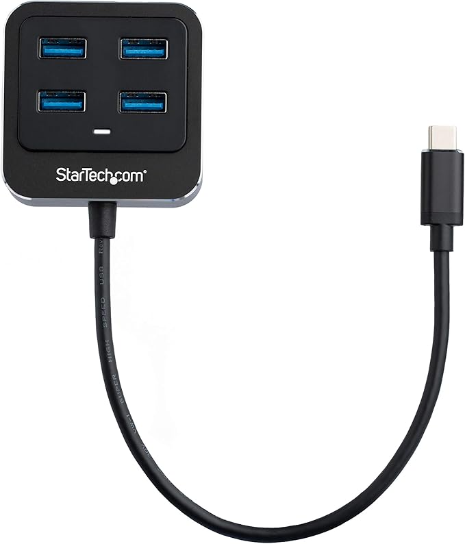 StarTech.com 4-Port USB C Hub - USB-C to 4X USB-A Ports - SuperSpeed 10Gbps USB 3.1/3.2 Gen 2 Type-C Hub - USB Bus Powered - Portable/Compact USB-C to USB Adapter Hub for Laptop - Aluminum (HB31C4AB)