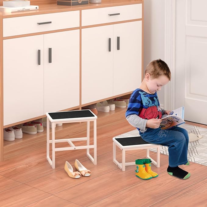 2 Step Stools for Adults Kids, Anti-Slip Sturdy Wooden Foot Stools with 500 Lbs Capacity for High Beds,Closet, Bathroom,Kitchen, Potty Training