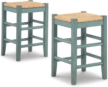 Signature Design by Ashley Mirimyn Farmhouse 23.63" Counter Height Bar Stool with Woven Wicker Seats, 2 Count, Green & Light Brown