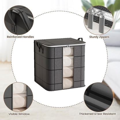 3 Pack 100 L Clothes Storage Bags, Collapsible Closet Organizers, Large Storage Bins with Reinforced Handles, Heavy-Duty Storage Totes for Clothes, Comforters, Blankets & Pillows (Black)