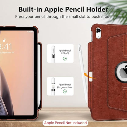Fintie Rotating Case for iPad (A16) 11th Generation 11 Inch (2025), iPad 10th Generation 10.9 Inch (2022) - [Built-in Pencil Holder] 360 Degree Rotating Protective Stand Cover, Brown