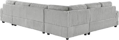 129" Oversized U Shaped Modular Sectional Sofa Couch for Living Room 7 Seater Plush Corduroy Upholstered Large Sofa Deep Seat Cloud Couch with Extra Wide Chaise Lounge and Detachable Thick Cushions