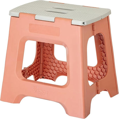 Vigar Compact Step Stool Foldable, 12-1/2-inch Step Stools for Adults up to 330 Pound, Lightweight Stool, Non-Slip Folding Step Stool, Sunrise Orange
