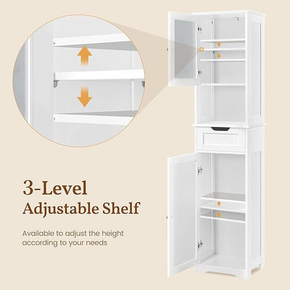 Yaheetech 67”Tall Bathroom Storage Cabinet,Narrow Floor Cabint with 2 Doors and 1 Drawer,Slim Bathroom Organizers,Adjustable Shelves,Storage Unit for Living Room, Entryway,Kitchen,White