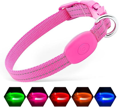 Illumifun LED Cat Collar, USB Rechargeable Light Up Dog Collar, Adjustable Safety Collar Light for Small Dogs Cats Glow in The Dark (Pink, X-Small)